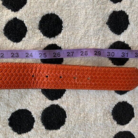 Vintage 90s Ports International Braided Orange Leather Wide Statement Waist Belt - Picture 11 of 14